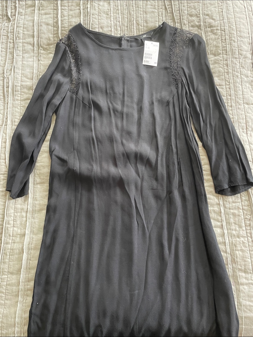 H&M Black Long-Sleeve Lace-Shoulder Dress